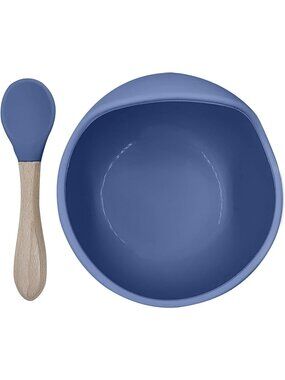 Kushies SiliScoop Silicone Raised Edge Bowl with Spoon for self Feed - Blue